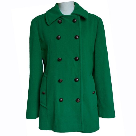 Vintage 70s Kelly Green Wool Coat Union Made Mid Century Mod Academia Jacket - Picture 1 of 16